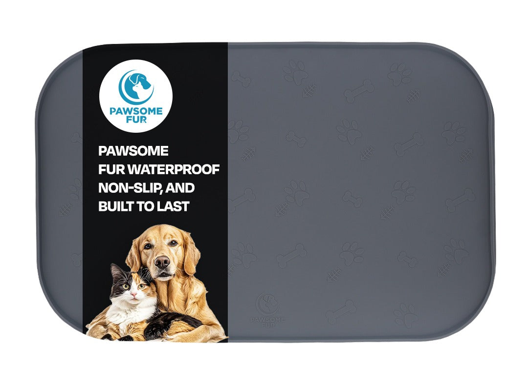 Pawsome Fur Pet Feeding Mat – 100% Food-Grade Silicone, Non-Slip, Waterproof, Dishwasher Safe Bowl Mat for Dogs & Cats – 18.5x11.5 Inches Placemat with Raised Edges (Cosmic Charcoal)